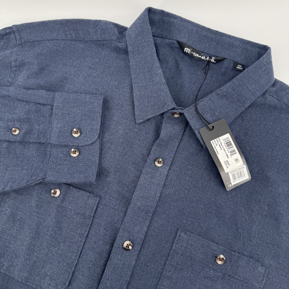 NEW TravisMathew‎ Cloud Flannel Shirt Mens XXL Total Eclipse Blue Cotton NWT